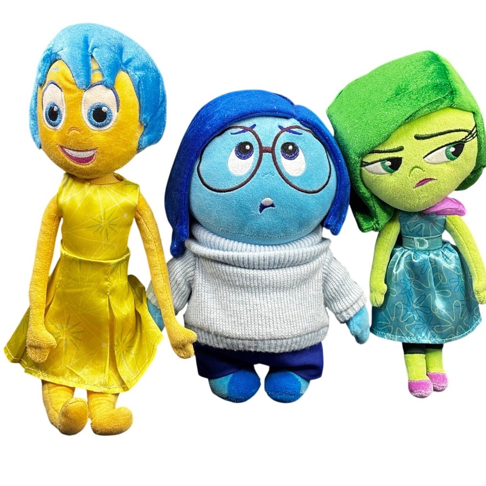 Disney Store Inside Out Plush Set Joy Sadness Disgust Pixar Stuffed Animals 3pc